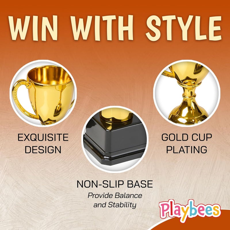 Playbees Fun Gold Plastic Trophies - 12 Pack - 7 Inch - Award Trophy Cup Set for Superstar Kids - Champion Celebrations, Sports Galore, and Victory Vibes - Desktop Toy - Image 4